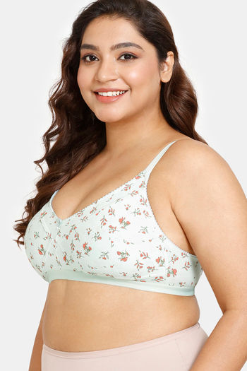 Floral Print Cotton Double Layered Moulded Peach Base Bra at Rs