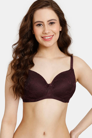 Buy Rosaline Padded Non Wired 3/4th Coverage Lace Bra - Fig