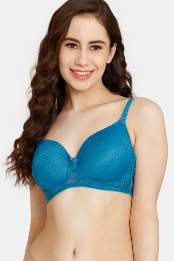 Buy Rosaline Padded Non Wired 3/4th Coverage Lace Bra - Fjord Blue