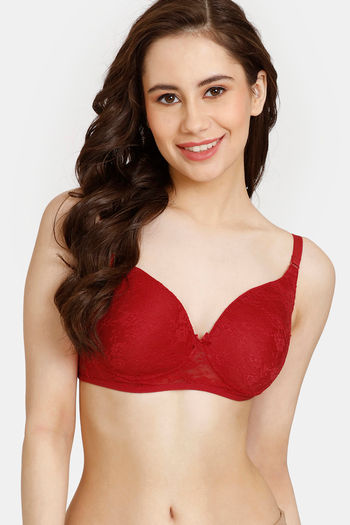 Buy Rosaline Padded Non Wired 3/4th Coverage Lace Bra - Tango Red