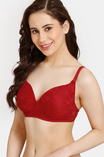 Buy Rosaline Padded Non Wired 3/4th Coverage Lace Bra - Tango Red at Rs.405  online