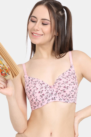 Buy Rosaline Women's Cotton Polyester Wire Free Casual T-Shirt Bra  (RO1042FASHCORNG0034B_Pink at