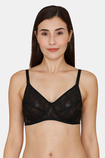 Buy Rosaline Everyday Single Layered Non Wired 3/4th Coverage Lace Bra - Anthracite