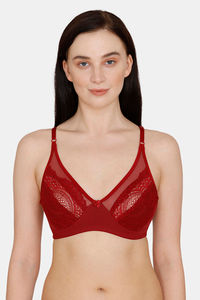 Buy Rosaline Everyday Double Layered Non-Wired Lace Bra - Maroon