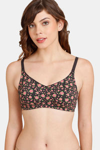 Buy Rosaline Everyday Double Layered Non-Wired 3/4th Coverage  T-Shirt Bra - Black Rose Pt