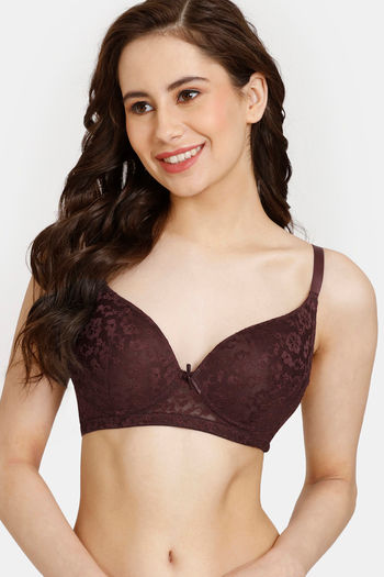 Buy Rosaline Padded Non Wired Medium Coverage Lace Bra - Fig