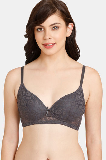 Buy Rosaline Padded Non Wired Medium Coverage Lace Bra - Forged Iron