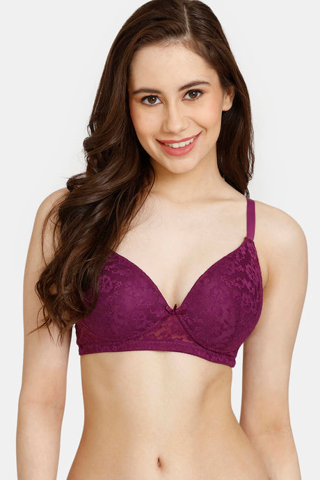 Buy Rosaline Women's Polyester Cotton Wire Free Casual Non-Padded Bra  (RO1292FASH00RED0032D_Red Plum at