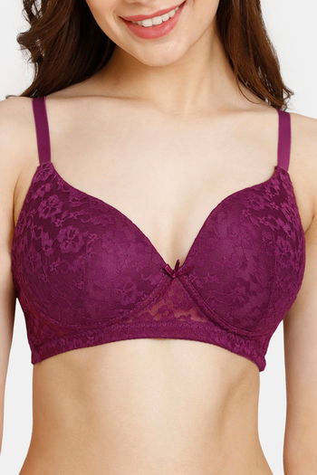 Buy Zivame Rosaline Padded Non-Wired 34th Coverage Lace Bra - Autumn  Maple-Orange online