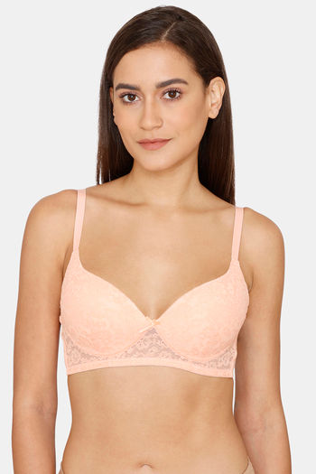 Buy Rosaline Padded Non Wired Medium Coverage Lace Bra - Salmon
