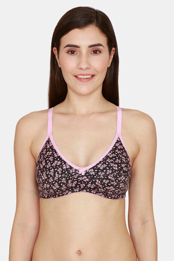 Rosaline Everyday Double Layered Non Wired Medium Coverage T-Shirt Bra -  Black Floral Print
