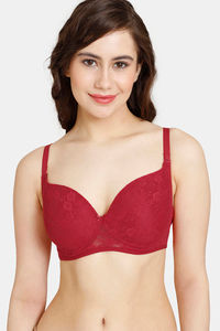 Buy Rosaline Everyday Double Layered Non-Wired Medium Coverage Lace Bra - Barbados Cherry