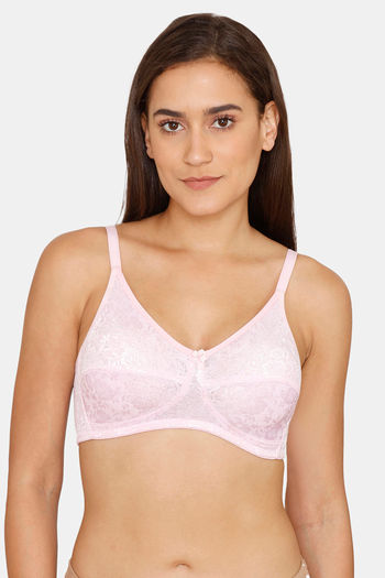 Buy Rosaline Everyday Double Layered Non-Wired Medium Coverage Lace Bra - Barely Pink