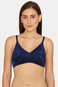 Buy Rosaline Everyday Double Layered Non Wired Medium Coverage Lace Bra - Navy Peony