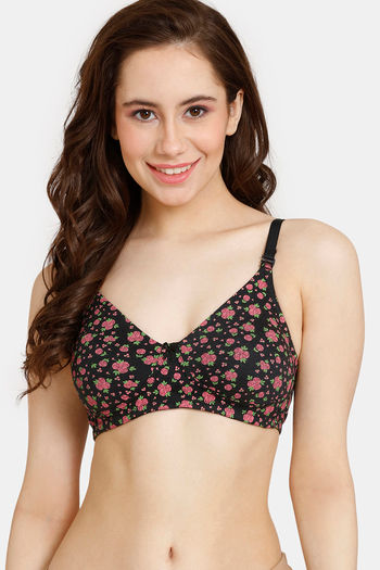 Rosaline Everyday Double Layered Non Wired 3/4Th Coverage T-Shirt Bra - Black Rose Pt