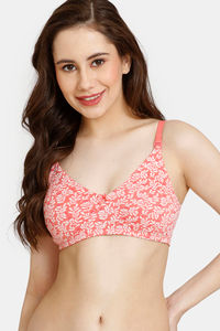 Buy Rosaline Everyday Double Layered Non Wired 3/4th Coverage T-Shirt Bra - Peach Leafy Bud Pt