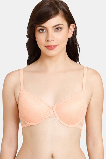 Buy Rosaline Padded Wired 3/4th Coverage Lace Bra - Salmon at Rs
