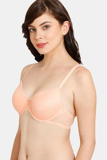Buy Rosaline Padded Wired 3/4th Coverage Lace Bra - Salmon at Rs