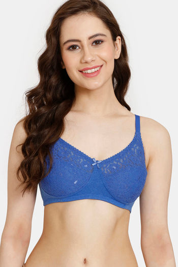 Buy Rosaline Everyday Double Layered Non Wired 3/4th Coverage Lace Bra -  Beaucoup Blue at Rs.350 online