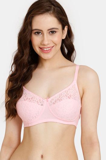 Buy Rosaline Everyday Double Layered Non Wired 3/4th Coverage Lace Bra - Orchid Pink