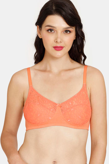 Buy Rosaline Everyday Double Layered Non Wired 3/4th Coverage Lace Bra - Persimmon