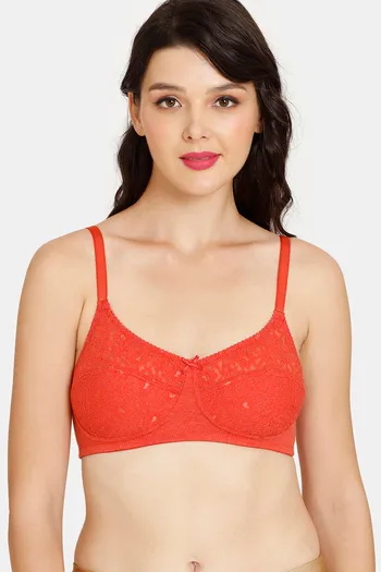 Buy Rosaline Everyday Double Layered Non Wired 3/4th Coverage Lace Bra - Valiant Poppy
