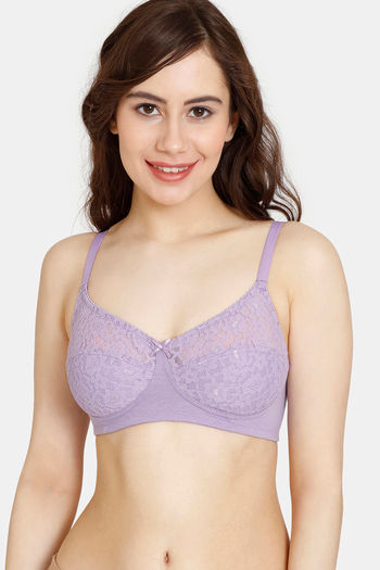 Buy Rosaline Everyday Double Layered Non Wired 3/4th Coverage Lace Bra - Violet Tulip