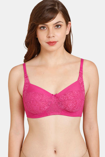 Buy Rosaline Everyday Double Layered Non-Wired 3/4th Coverage Lace Bra - Festival Fuchsia