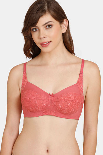 Rosaline Everyday Double Layered Non Wired 3/4th Coverage Lace Bra - Slate  Rose