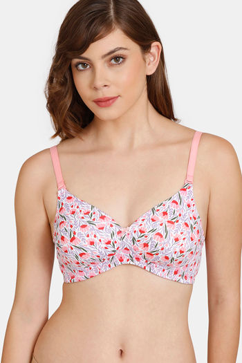 Buy Rosaline Padded Non-Wired 3/4th Coverage T-Shirt Bra - Lucent White Red  at Rs.360 online