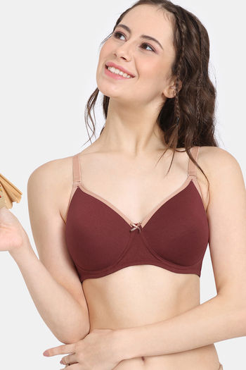 Buy Rosaline Padded Non Wired 3/4th Coverage T-Shirt Bra - Syrah
