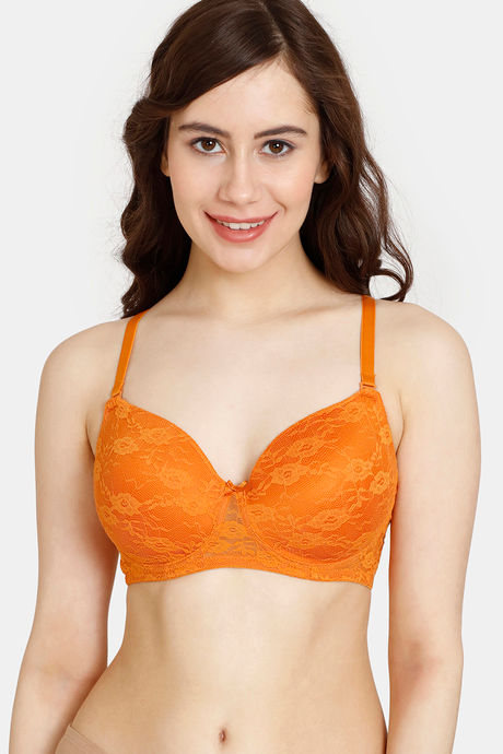 Buy Zivame Rosaline Padded Non Wired 3-4th Coverage Lace Bra - Fiery Red  online