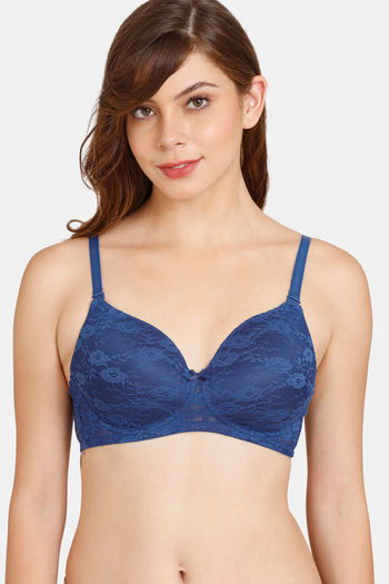 Buy Rosaline Padded Non Wired 3/4th Coverage Lace Bra - Blue Depth