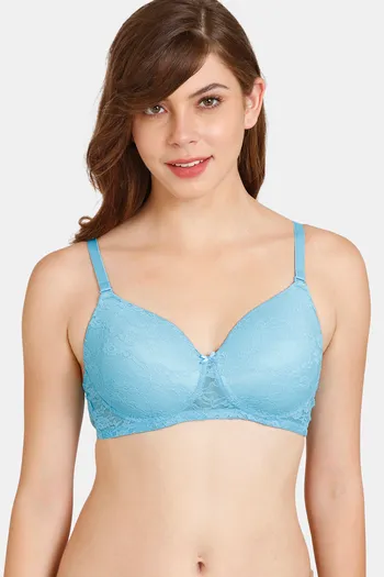 Buy Rosaline Padded Non Wired 3/4th Coverage Lace Bra - Crystal Sea at  Rs.405 online