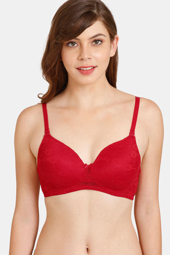 Buy Rosaline Padded Non-Wired 3/4th Coverage Lace Bra - Equestrain Red