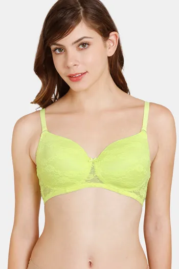 Buy Rosaline Padded Non Wired 3/4th Coverage Lace Bra - Sharp Green