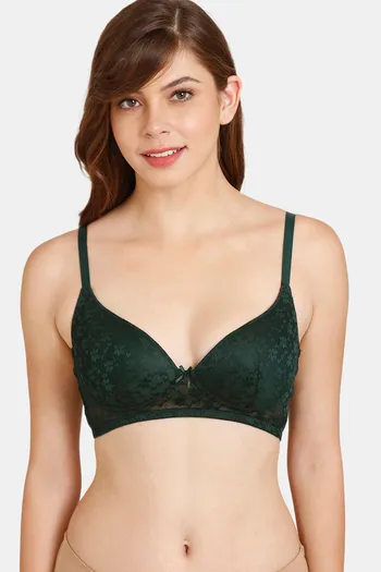 Rosaline Padded Non Wired Medium Coverage Lace Bra Pine, 49% OFF