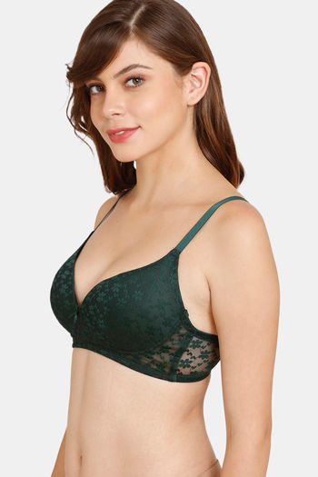 Rosaline Padded Non Wired Medium Coverage Lace Bra Pine, 49% OFF