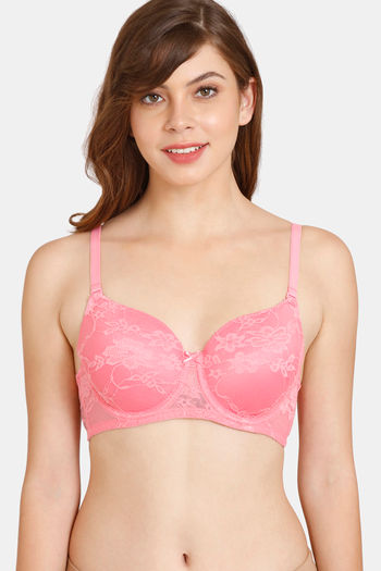 Buy Rosaline Padded Wired 3/4th Coverage Lace Bra - Flowering Ginger