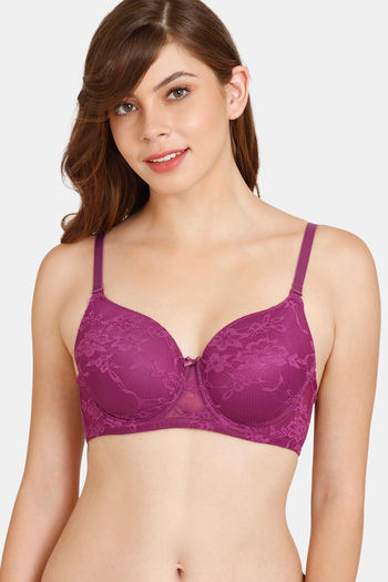 Buy Rosaline Padded Wired 3/4th Coverage Lace Bra - Grape Juice at