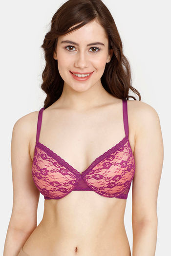 Buy Rosaline Padded Non-Wired 3/4th Coverage Lace Bra - Grape Juice