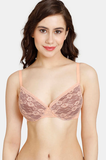 Buy Rosaline Padded Non Wired Medium Coverage Lace Bra - Salmon