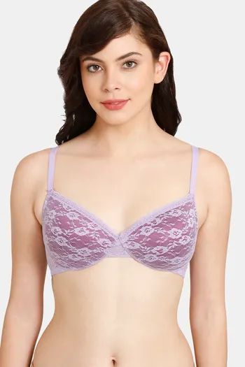 Buy Rosaline Padded Non Wired Medium Coverage Lace Bra - Violet Tulip