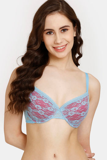 Buy Rosaline Padded Wired 3/4th Coverage Lace Bra - Alaskan Blue