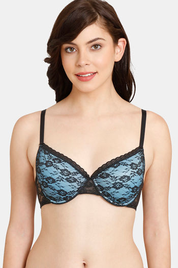 Buy Rosaline Padded Wired Medium Coverage Lace Bra - Anthracite