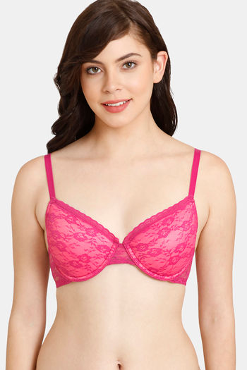 Buy Rosaline Padded Wired 3/4th Coverage Lace Bra - Festival Fuchsia