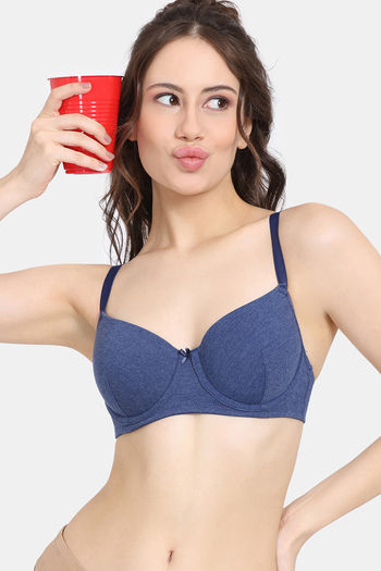 Buy Rosaline Padded Wired 3/4th Coverage T-Shirt Bra - Blue Depth