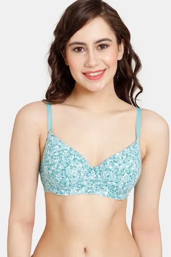 Buy Rosaline Padded Wired Medium Coverage T-Shirt Bra - Lucent White Green  at Rs.577 online
