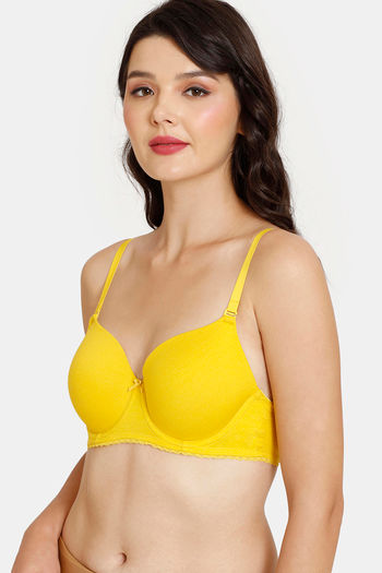 Buy Zivame Rosaline Everyday Padded Non-wired 3-4th Coverage Lace Bra - Hot  Spot Yellow Online