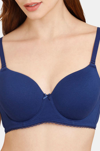 Buy Rosaline Padded Wired 3/4th Coverage T-Shirt Bra - Forged Blue at  Rs.297 online